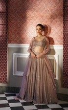 Fancy Georgette Peach Lehenga Choli With Organza Dupatta For Engagement Wear