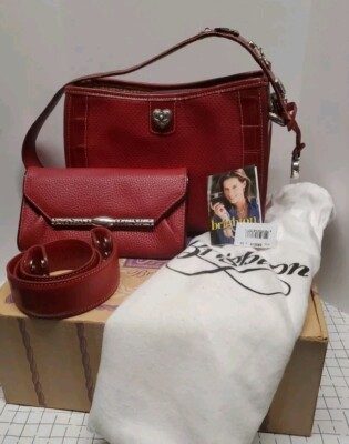 EUC Brighton Posey Hobo Handbag Wallet/Box/Dust bag Red Croc Pebble Metal 