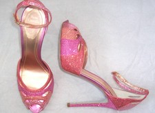 RENE CAOVILLA Pink Peach Crystal Jewel Embellished Ankle Strap Sandals Shoes 39