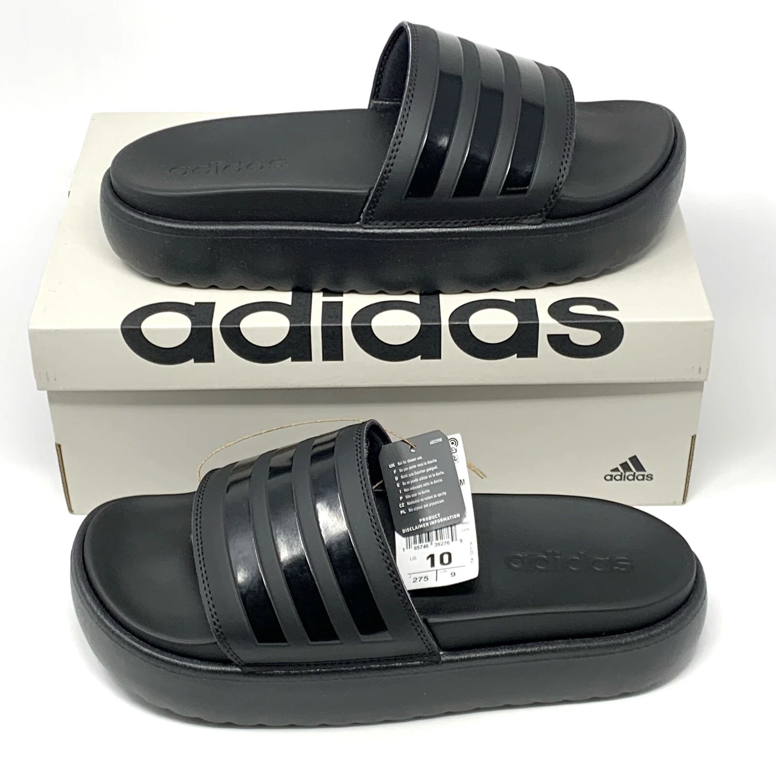 ADIDAS Sandali da donna Adilette plateau neri taglia 10 nuovi con scatola (HQ6179)
