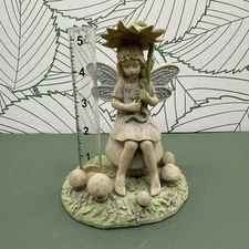 Fairy Angel Sitting On A Mushroom Sunflower Umbrella Rain Gauge Garden Decor