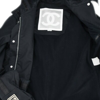 Chanel Sport Line Zip Up Hooded Jacket Black 02A #40 182199