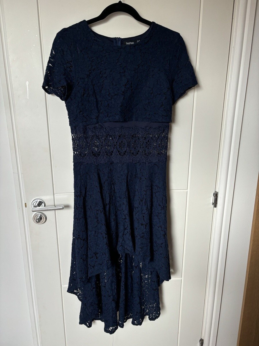knee length dresses for ladies Navy Lace Top Maxi Dress with Open Back and Side Slit main image 1