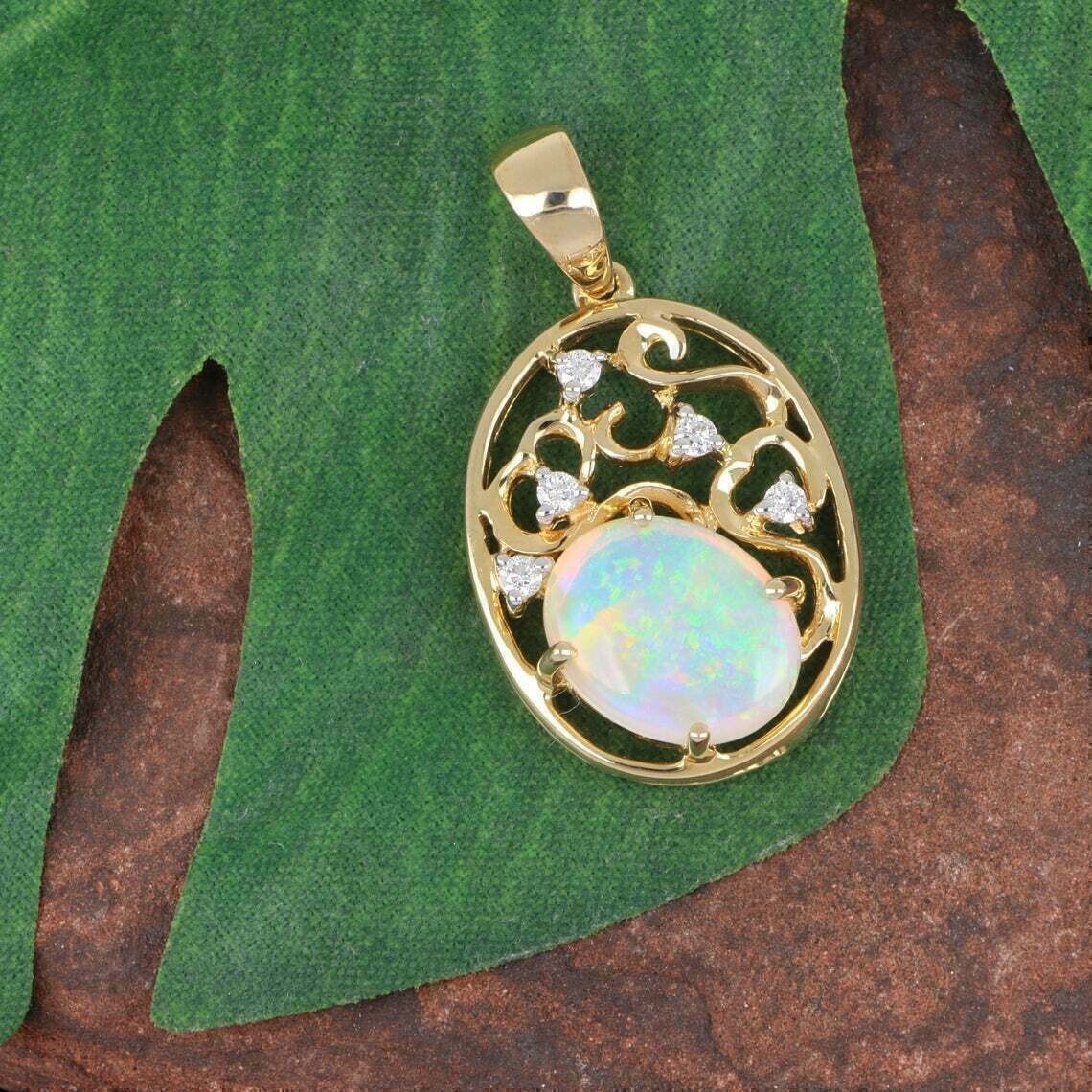 4Ct Oval Cut Fire Opal Diamond Pendant Simulated 14K Yellow Gold Over Free Chain