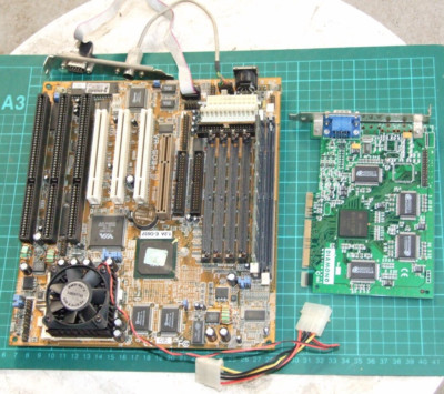 FIC VA-503+ Socket 7 AT motherboard with AMD K6-2-350MHz CPU and 128Mb Ram