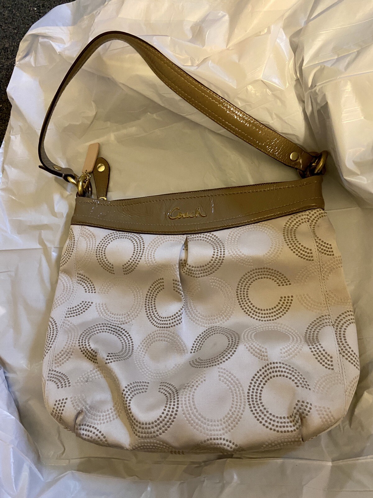 Coach beige/tan shoulder bag signature logo design Ex… Gem