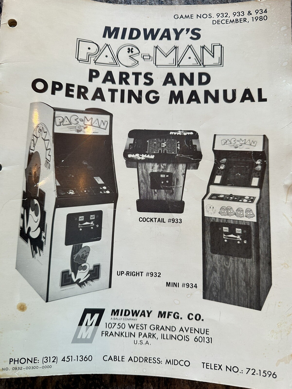 Vintage 1980 Midway Pac-Man Arcade Parts and Service Manual