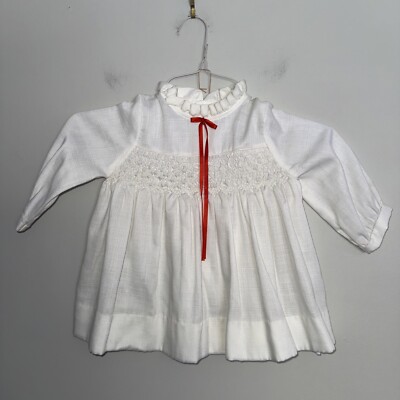 Vintage Polly Flinders Pinafore Dress White Red Hand Smocked Size 4
