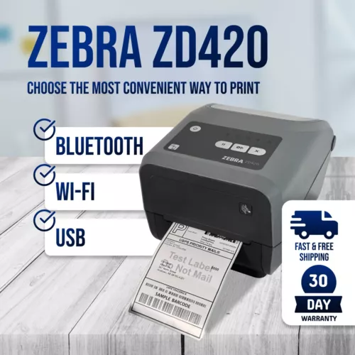 Zebra ZD420 (GK420D Replaces) Direct Thermal Transfer Barcode Printer BT WiFi