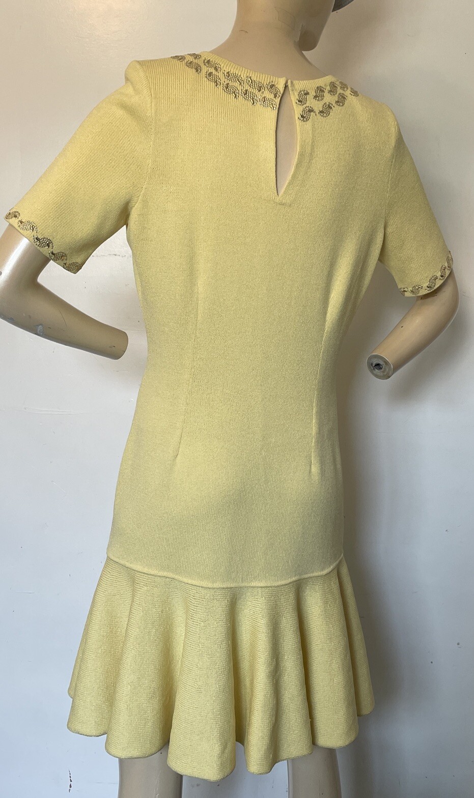 Vintage Elisabeth Custom Knits Flip Dress Lemon Yellow Gold Accents Rare 1980s image 3