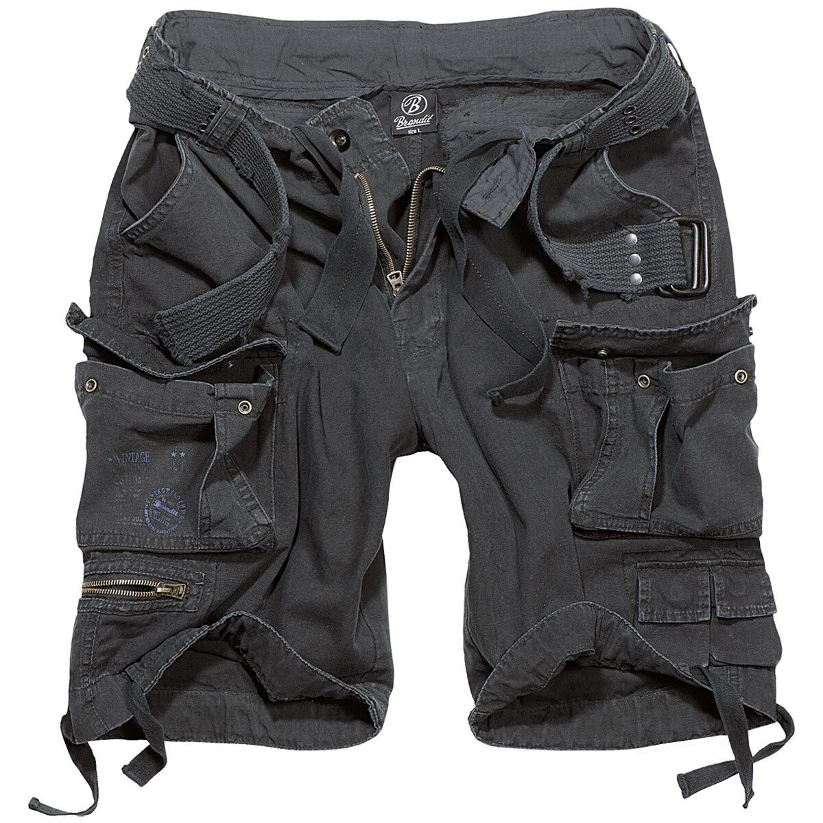 Brandit Savage Vintage Combat Summer Cargo Shorts Hiking Camping Cotton  Black