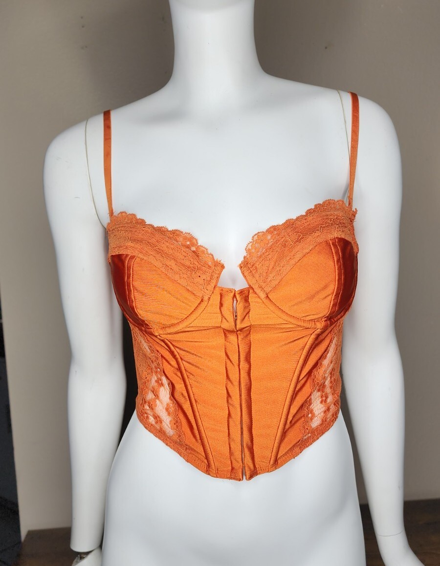 Edikted Y2K Payton Satin Orange Lace up Corset Top Size
