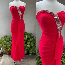 Evening Dress red Chiffon hot ruched silver beads sz 4 By Decode 18