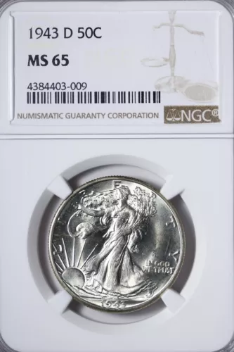 GEM BU 1943-D Walking Liberty Half Dollar NGC MS65 JRCNM