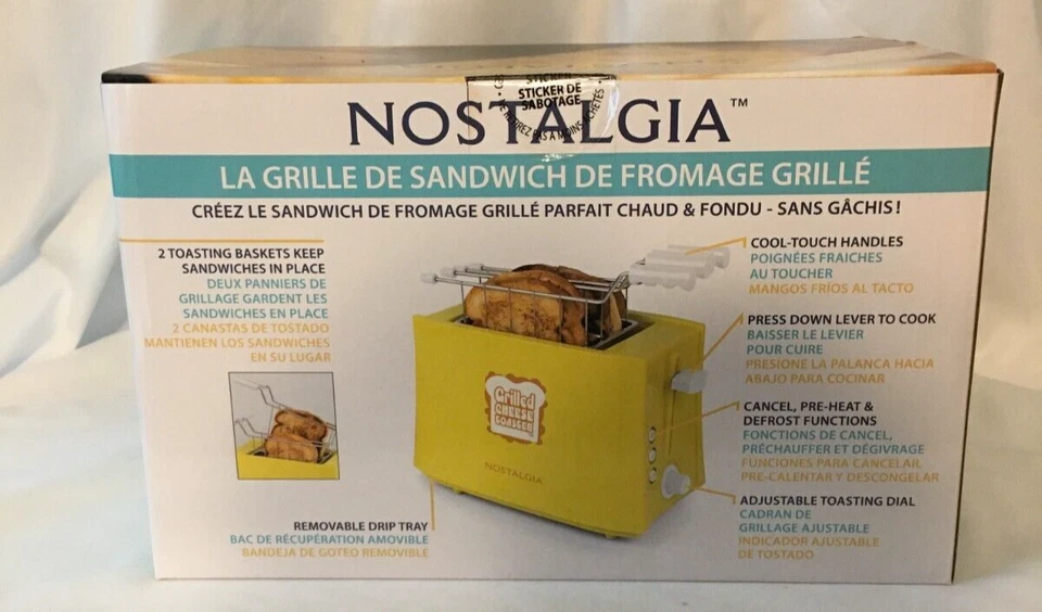 NOSTALGIA Grilled Cheese Maker Extra Large 2-Slot Toaster Sandwich Maker, Yellow - Image 2 of 4