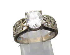 925 Sterling Silver Vintage Cubic Zirconia Love Heart Band Ring Sz 7 RG22521