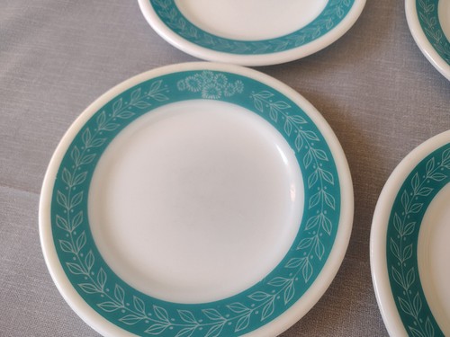 Pyrex Tableware Corning Turquoise Laurel Leaf 6.75" Side/Dessert Plate Set of 6 - Picture 9 of 12