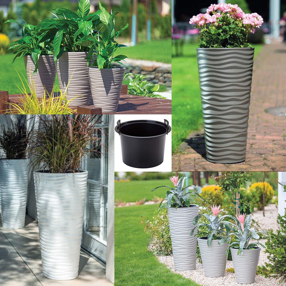 Blumenkübel Wellen Slim Rund Einsatz Blumentopf Pflanzgefäß 3 Farben 6 Größen EB
