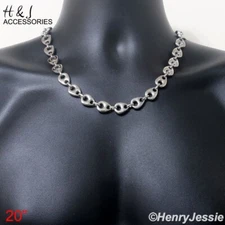 20"MEN Stainless Steel 12mm Silver Puffed Anchor Mariner Link Chain Necklace