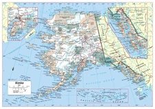 Alaska State Wall Map Poster Large Print 34"Wx24"H