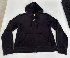 Vintage Juicy Couture Y2K Velour Hoodie Black women jacket Vintage Size L