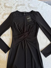 New Forever 21 Black Long Sleeve Bodycon Mini Dress Size Small Gathered Front