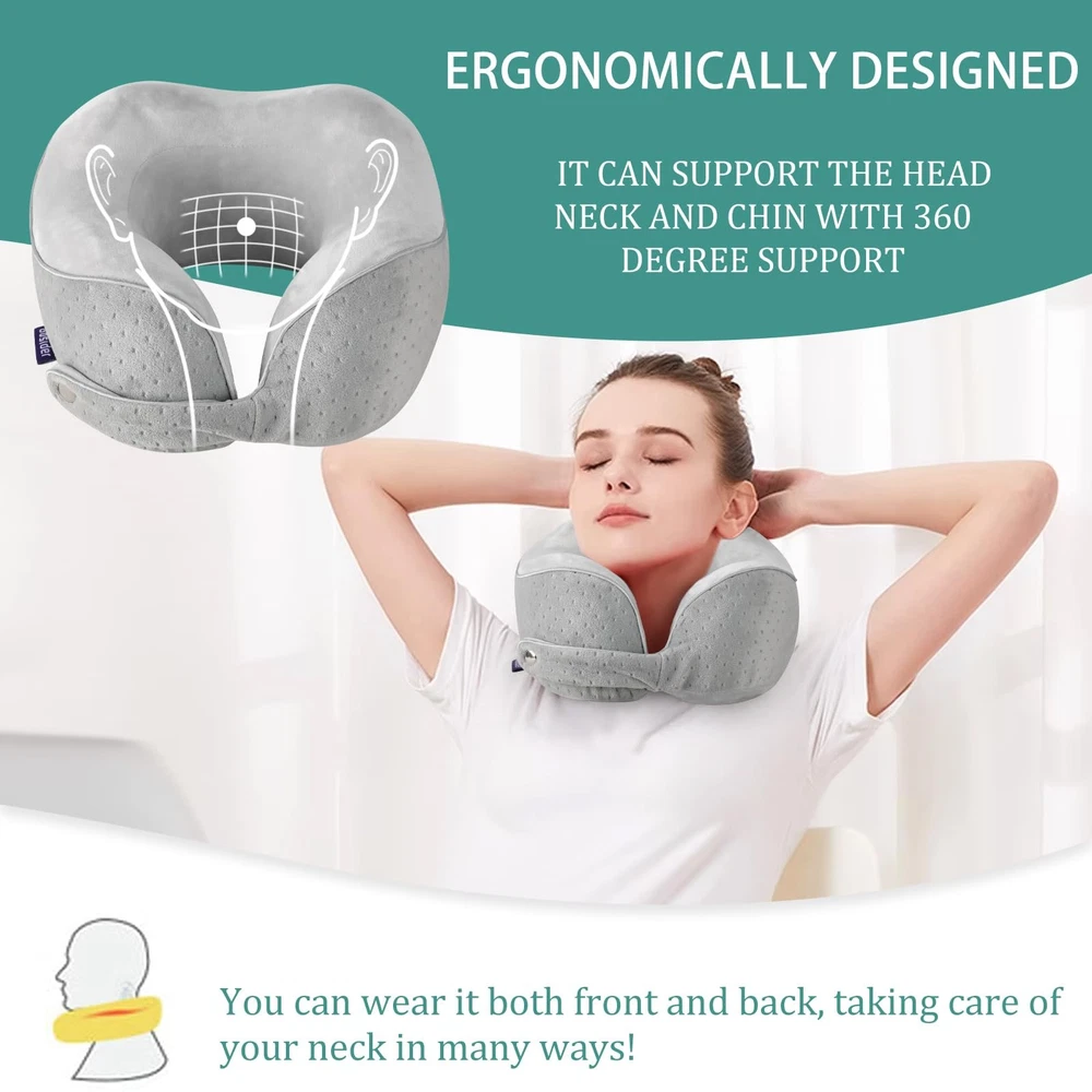 Breathable Memory Foam Travel Neck Pillow for Airplane Sleeping Comfort