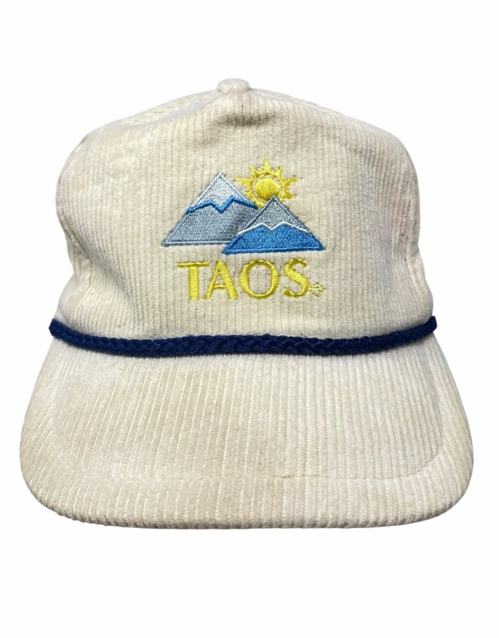 Vintage Bump Bonnets TAOS Corduroy Strapback Ski Hat Rope Trucker White & Blue
