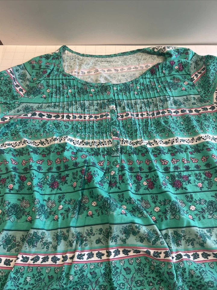 woman within large sleep shirt blue floral  - Image 3 of 4