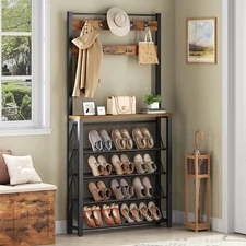 HOOBRO Hall Tree with Bench, Narrow Shoe Rack with Coat Rack, Coat Rack with ...