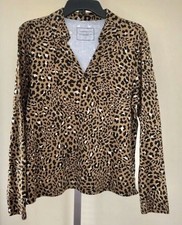 Charter Club Women's Tops Leopard Print Pullover Collared Neck Long Sleeves S,