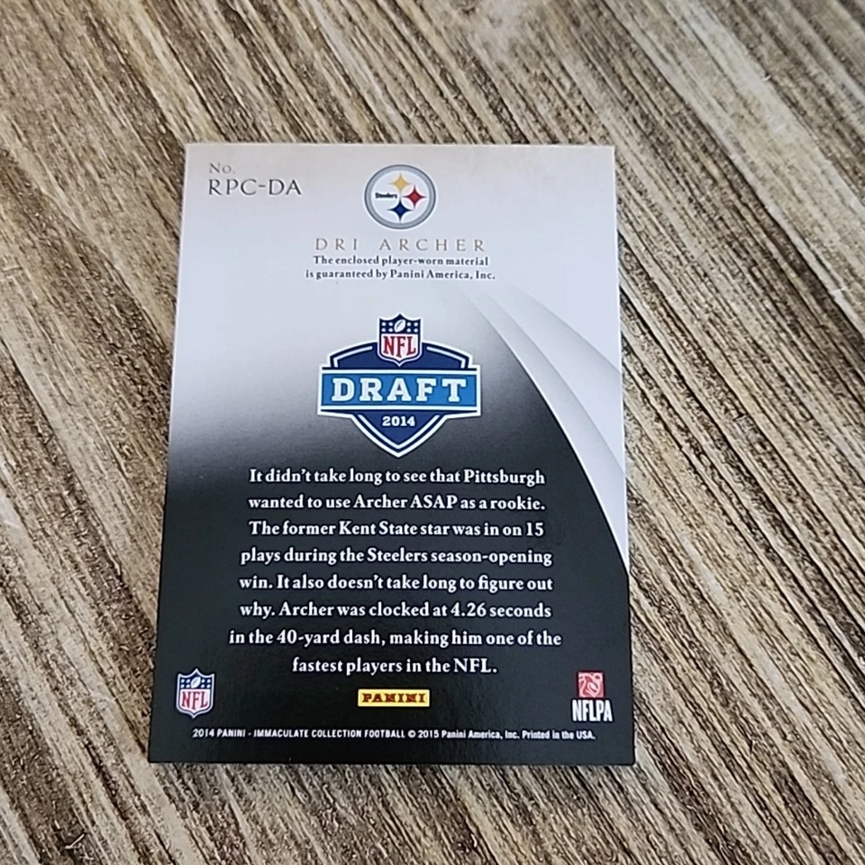 2014 Panini Immaculate Dri Archer Player Worn Player Caps 3/3 NFL SHIELD - Image 2 of 2
