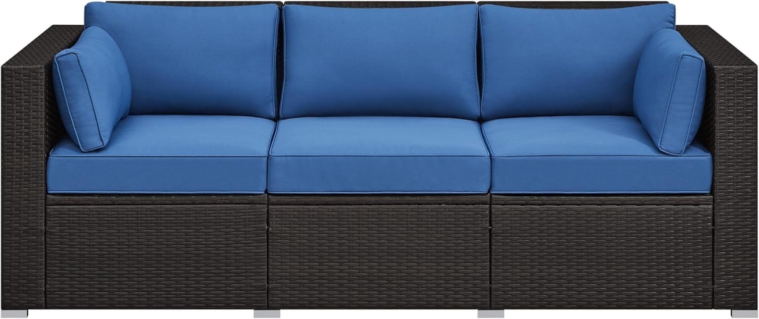 3-Seat Patio Wicker Sofa Outdoor Rattan Couch with Cushions & Throw Pillows