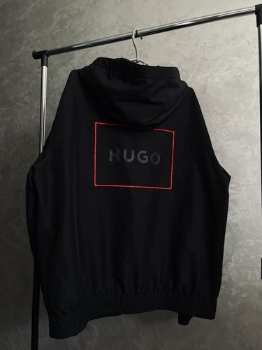 Hugo Boss Men’s Black Hooded Windbreaker Jacket Big LoGo Size L - Picture 5 of 10