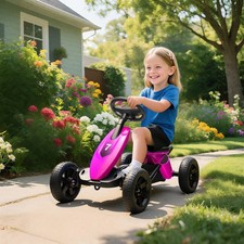 Kids Go-kart with Silent EVA Wheels, Metal Frame, Easy Pedal Control