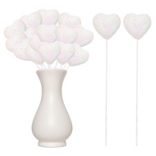 24 Pcs Glitter Heart Shaped Picks Puffy Foam Hearts Stick White, 4cm x 22cm