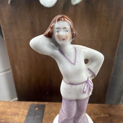Vintage German Half Doll Whisk Broom Porcelain Crumb Brush Lady Figurine