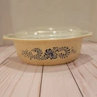 Pyrex VTG Homestead Blue Flowers 043 -1 1/2 Qt - Oval Casserole Bowl With Lid