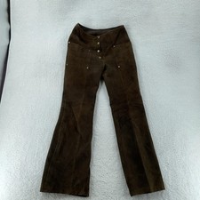 Vintage Brown Suede Leather Pants 26x29 Flare Leg Snap Front Patch Pockets Boho
