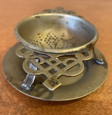 Vtg HT&S EPNS Handled Tea Strainer And Base Plate Unpolished Made In England
