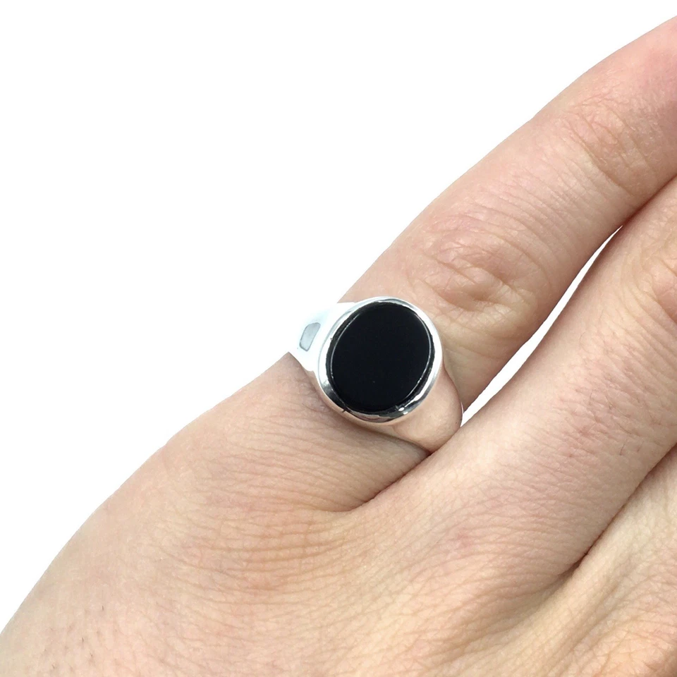Anello da uomo in argento 925 onice nera anello a fascia classico gioiello... - Immagine 4 di 4