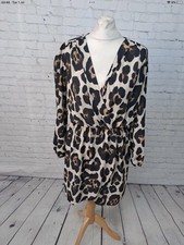 Women’s Leopard Print Wrap Over Dress Size Medium (10-12) Long Sleeve