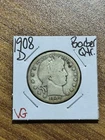 1908 D Barber Silver Quarter VG Very Good Better Date U.S. 25c Coin (Raw14621)