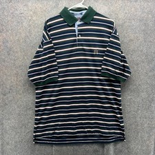 90s Tommy Hilfiger Polo Shirt Mens Large Green Striped Crest Retro Cotton Vtg