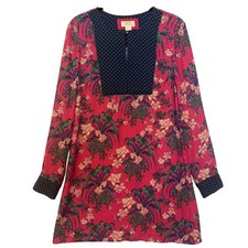 Maeve Anthropologie Bird Floral Print Navy Polka Dot Long Sleeve Dress US 6