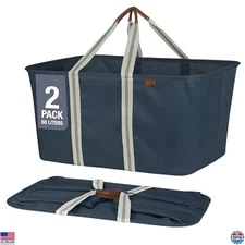 CleverMade 2-Pack Collapsible Laundry Tote 50L - LUXE Navy Noir Cream Storage