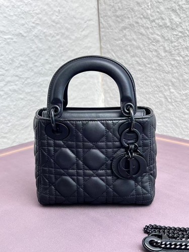 Dior Lady Dior Mini Handbag Crossbody Black Cannage Lambskin Matte BlackHardware