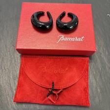 Baccarat Signed Runway Black Crystal Hoop Earrings In Box Superb M1