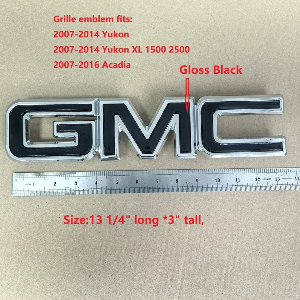 1 insignia emblema GMC negra grande parrilla OEM 2007-2014 para Yukon Acadia cromo brillante Foto 3 de 4