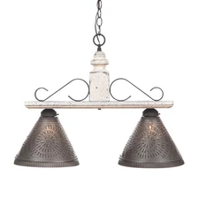 Medium Island Light Wood Metal and Punched Tin "Wellington" in Vintage White